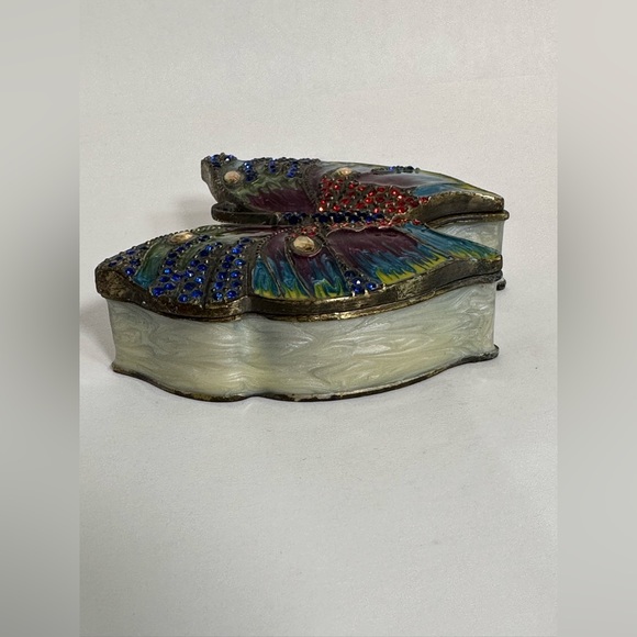 Vintage Enamel and Copper Jeweled Butterfly Trinket Box - Picture 7 of 8